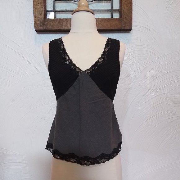 The Limited Lace Trim Tank Top Black Grey Sleeveless Shirt size S - Picture 1 of 3